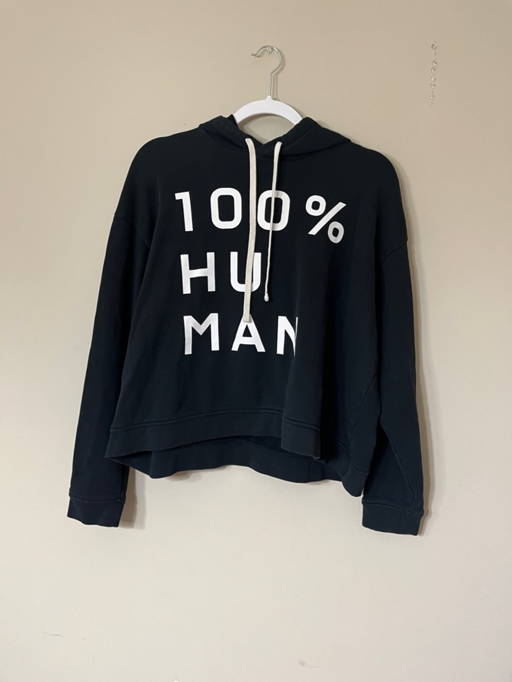 Everlane Black Hoodie with White '100% HUMAN' Graphic